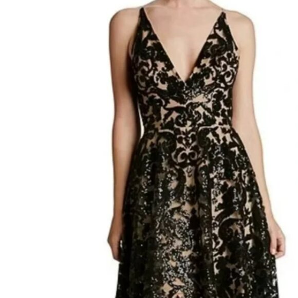 Dress the Population Black and Tan A-Line Cocktail Dress - Picture 4 of 5